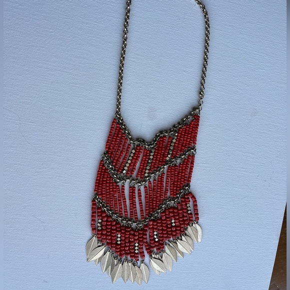 Orange beaded feather statement necklace - Picture 1 of 3